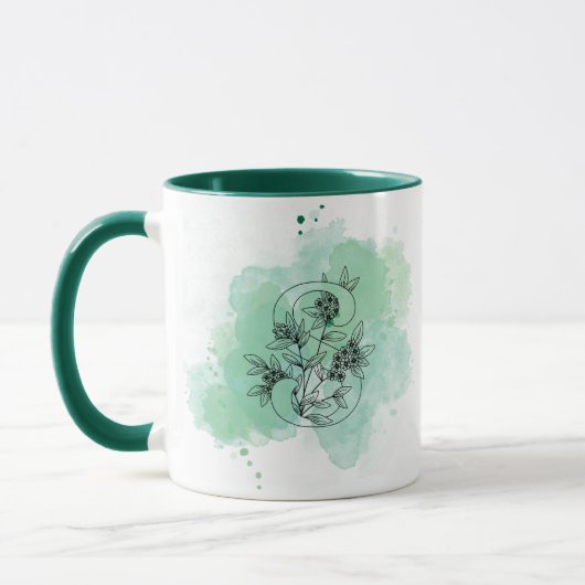 Initiaal S Waterverf Monogram Groen Botanisch Mok (Links)