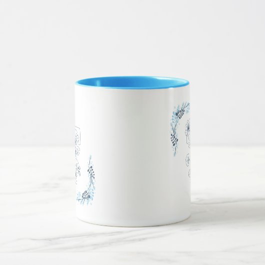 Initiaal "T" Blauw Monogram Kalme Bloemenkoffie Mok (Midden)