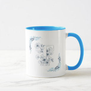 Initiaal "T" Blauw Monogram Kalme Bloemenkoffie Mok