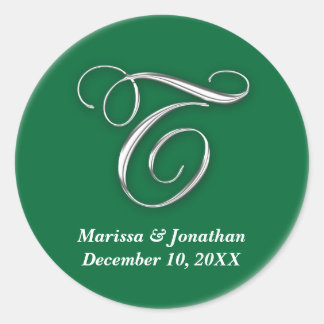 Initiaal T groen monogram douanenaam gunstzegel Ronde Sticker