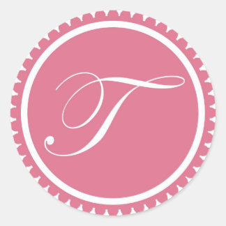 Initiaal T princess roze monogram, bevoordeelde pa Ronde Sticker