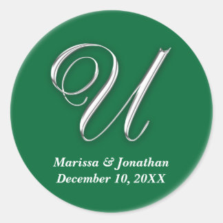 Initiaal U groene monogram, douanenaam gunstiger z Ronde Sticker