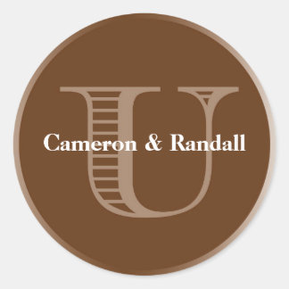 Initiaal U-label voor bruine monogram Ronde Sticker