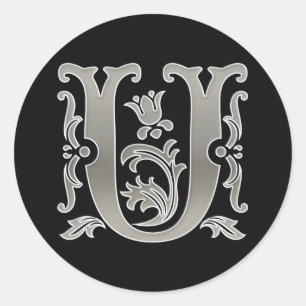 Initiaal U Ronde Sticker in zilver