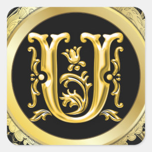 Initiaal U Vierkante Sticker in Goud