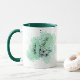 Initiaal U Waterverf Monogram Groen Botanisch Mok