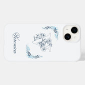 Initiaal "V" Blauw Monogram Kalme Bloemen Case-Mate iPhone Case (Achterkant (horizontaal))