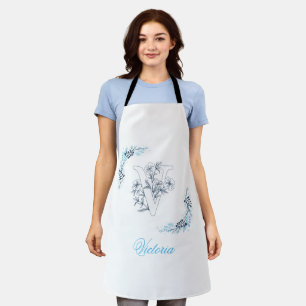 Initiaal "V" Blauw Monogram Kalme Bloemen Schort