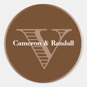 Initiaal V bruin monogram - naam: voorkeur Ronde Sticker