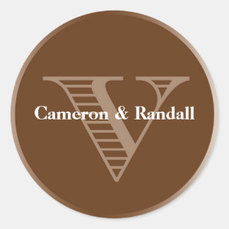 Initiaal V bruin monogram - naam: voorkeur Ronde Sticker