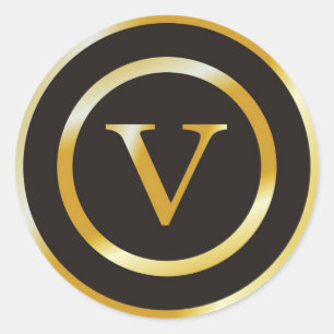 Initiaal V Gouden Monogram Bruiloft Ronde Sticker