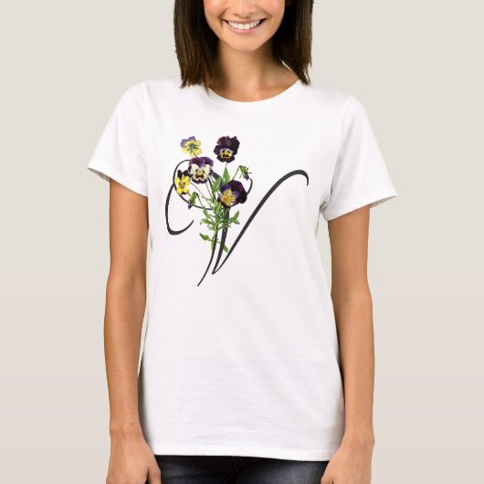 Initiaal V met  Violas T-Shirt (Voorkant)