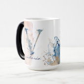 Initiaal V Moderne Elegant Ocean Gold Waterverf Magische Mok (Voorkant links)