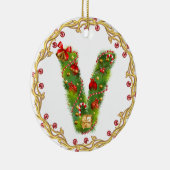 initiaal V monogramme kerstversiering - cirkel Keramisch Ornament (Rechts)