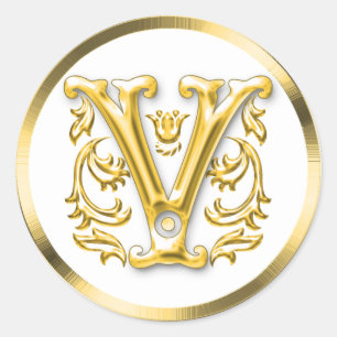 Initiaal V ronde Sticker in goud
