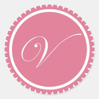Initiaal V roze monogrammofterpartij voor prinses Ronde Sticker