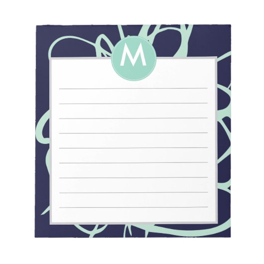 Initiaal van het monogram Navy & Mint Brushstrokes Notitieblok (Voorkant)
