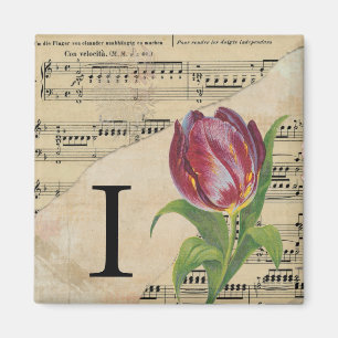 Initiaal van het Paarse Tulip-blad Music Monogram Magneet