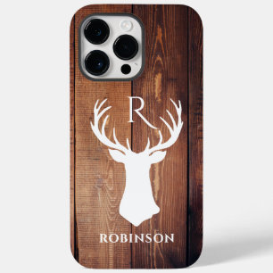 Initiaal van houtmonogram Rustic Deer Antler Case-Mate iPhone 14 Pro Max Hoesje