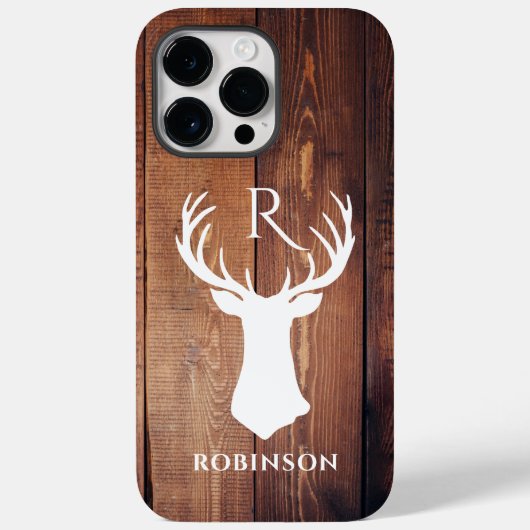 Initiaal van houtmonogram Rustic Deer Antler Case-Mate iPhone Case (Achterkant)