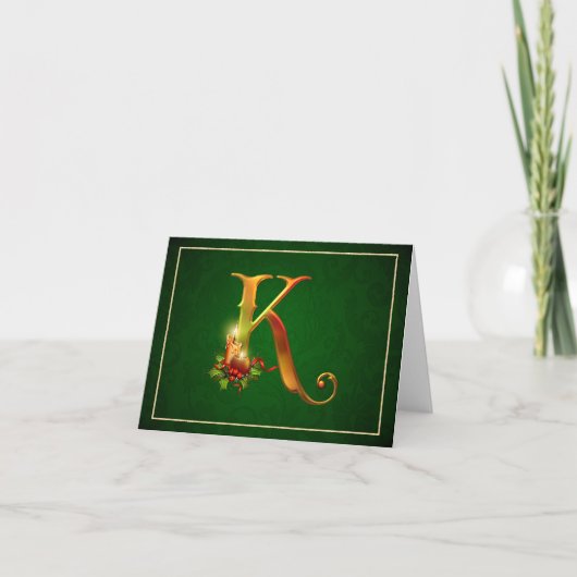 Initiaal van kerstkaarsen met gloeiverlichting K Feestdagen Kaart (Voorkant)