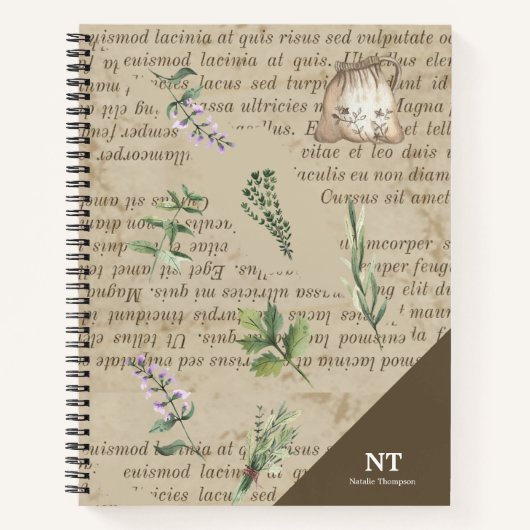 Initiaal van Monogram rustic gardener en naam retr Notitieboek (Voorkant)