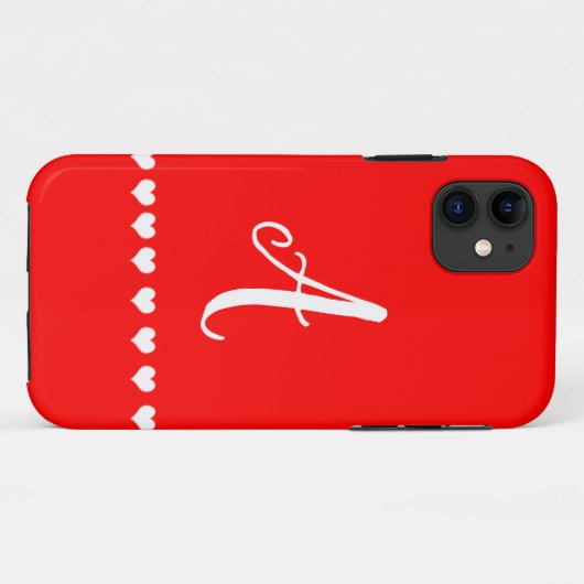 Initiaal van rode en witte monogram Case-Mate iPhone case (Achterkant (horizontaal))