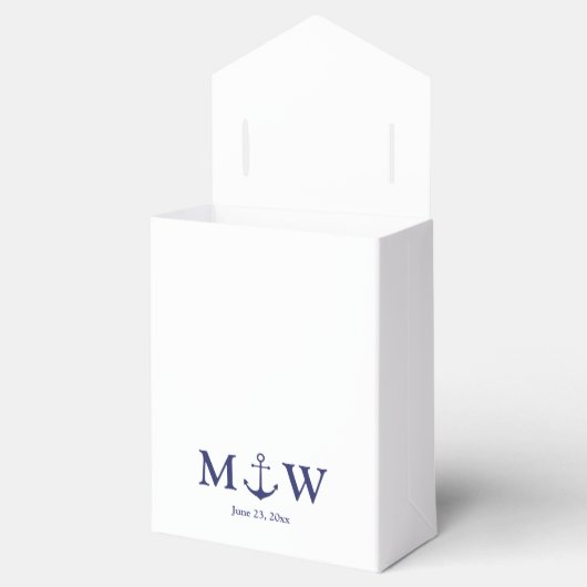 Initiaal voor het binden van zeemansblauw-monogram bedankdoosjes (Geopend)