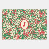 Initiaal voor kerstretro Floral Pattern Inpakpapier Vel (Voorkant 2)