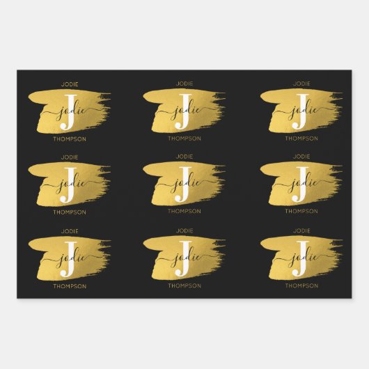 Initiaal voor modern zwart-witscript inpakpapier vel (Voorkant 3)