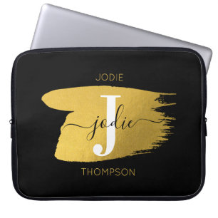 Initiaal voor modern zwart-witscript laptop sleeve