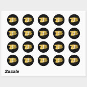Initiaal voor modern zwart-witscript ronde sticker (Vel)