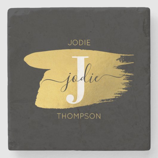 Initiaal voor modern zwart-witscript stenen onderzetter (Voorkant)