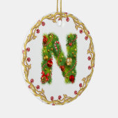 initiaal voor monogrammen kerstversiering - cirkel keramisch ornament (Rechts)