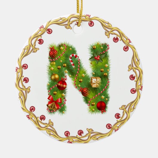 initiaal voor monogrammen kerstversiering - cirkel keramisch ornament (Voorkant)