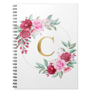 Initiaal voor roze en rode Floral, letter C Notitieboek