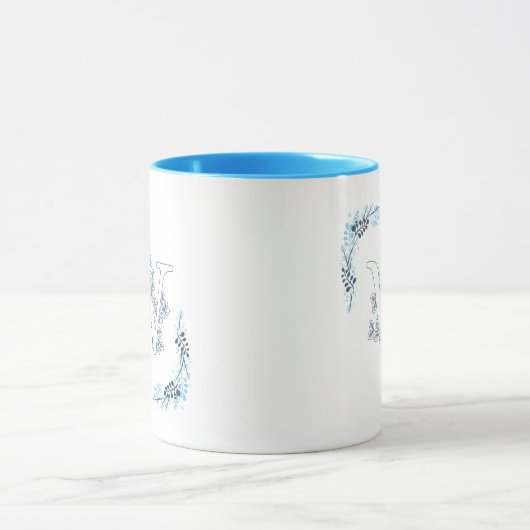 Initiaal "W" Blauw Monogram Kalme Bloemenkoffie Mok (Midden)