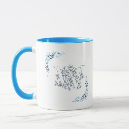 Initiaal "W" Blauw Monogram Kalme Bloemenkoffie Mok (Links)