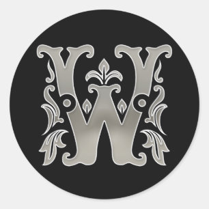 Initiaal W Ronde Sticker in zilver