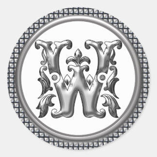 Initiaal W Ronde Sticker in Zilver