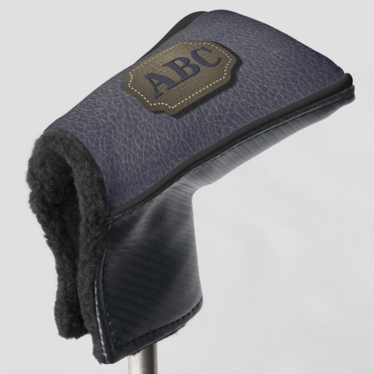 Initiaal wijzigen, leder in lederen badge er grijs golfheadcover (3/4 voorkant)