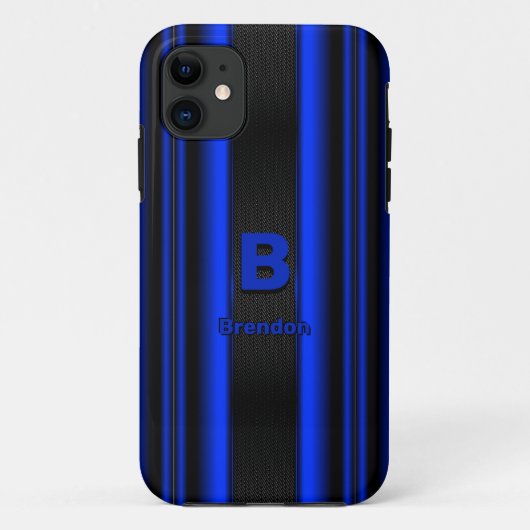 Initiaal wijzigen Naam toevoegen Metallic Blue Str Case-Mate iPhone Case (Achterkant)