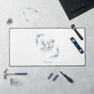 Initiaal "X" Blauw Monogram Kalm Bloemen Bureaumat