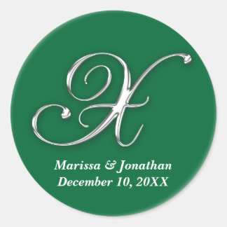 Initiaal X groen monogram, douanenaam gunstzegel Ronde Sticker