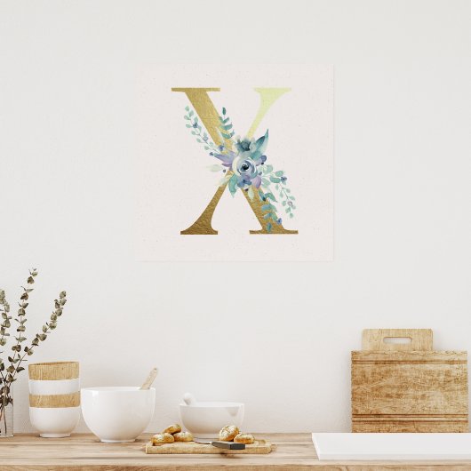 Initiaal X Poster voor gouden en blauwe kartonnen (Keuken)