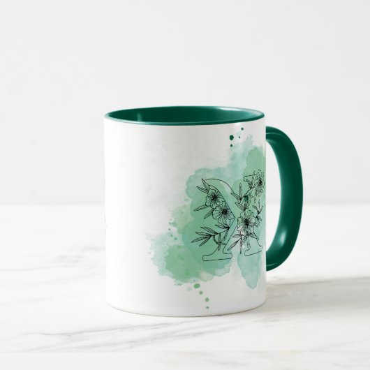 Initiaal X Waterverf Monogram Groen Botanisch Mok (Voorkant rechts)