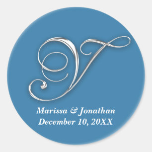 Initiaal Y blauw monogram douanenaam gunstiger zeg Ronde Sticker