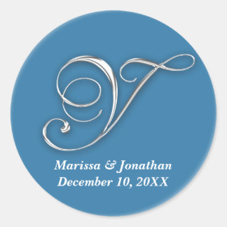 Initiaal Y blauw monogram douanenaam gunstiger zeg Ronde Sticker