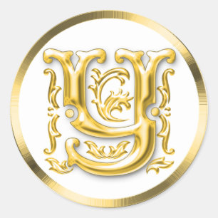 Initiaal Y ronde Sticker in goud