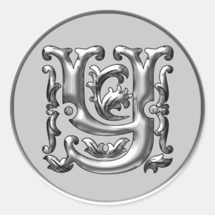 Initiaal Y Ronde Sticker in zilver
